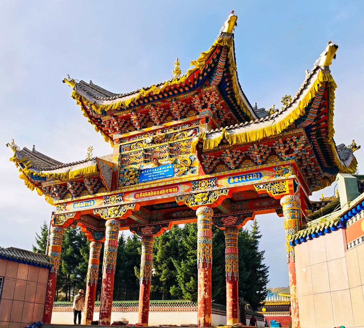 合作市米拉日巴佛阁与当周草原风光，甘南州府的高原藏地风情与宗教建筑